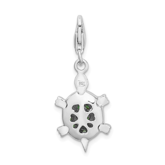 925 Sterling Silver 3-D CZ Green Turtle Bracelet Charm w Fancy Lobster Clasp - Picture 3 of 4